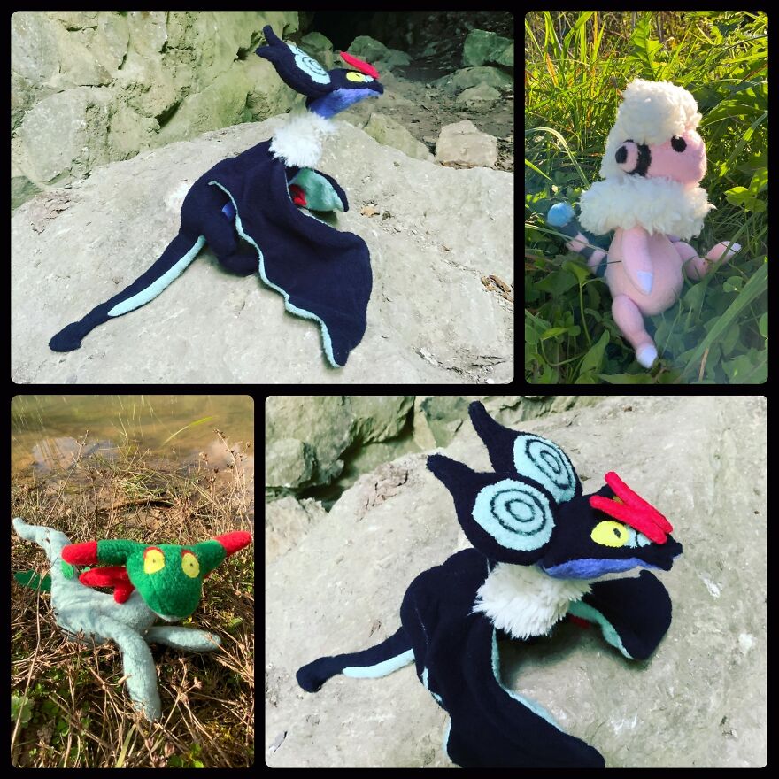 Ive Started Making Pokemon Plush And Doing Stop Motion Animation With Them, I Put Wires Inside So I Can Pose Them! So Far Ive Made Noivern, Flaaffy And Dreepy 🙂