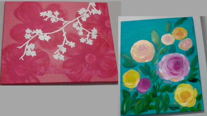 Not Mine, But Left (Pink) Is My Mom's And Right (Blue, Pink, Yellow) Is My Grandma's. Btw If You Want To Find More Of My Grandma's Art Go To The Art Rookery In Downtown Greenfield, Oh (If You're Ever Near The Area))