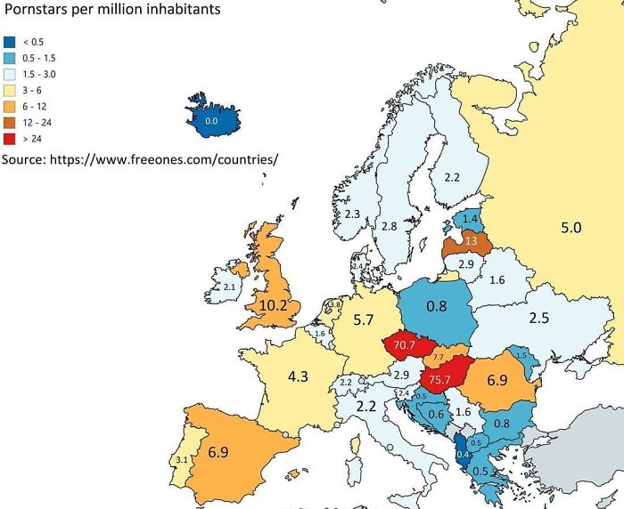 Pornstars Per Million Inhabitants In Europe
