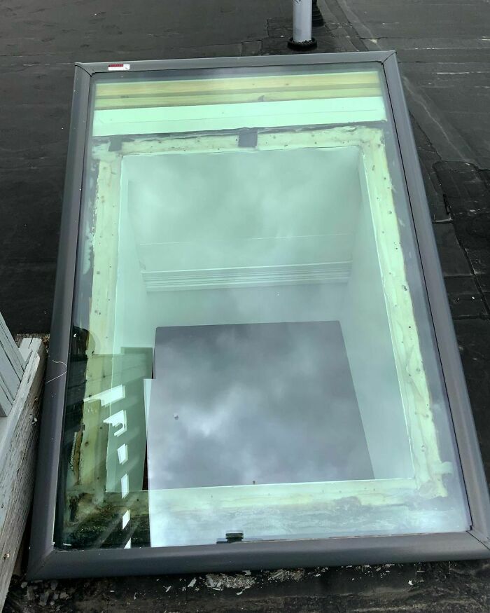May Be Hard To See... Look At The Size Of The Skylight vs. The Opening. They Also Just Silicones The Glass To The Framing!