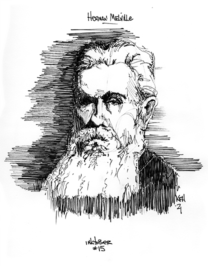 Herman Melville, American Author. Sketchbook And Micron Pen
