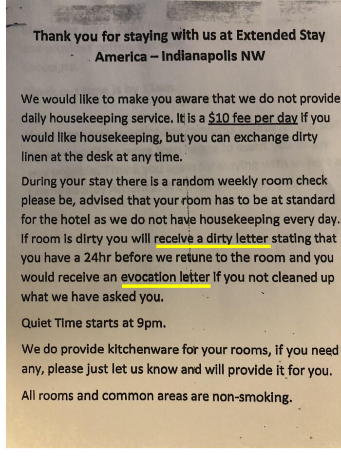 Extended Stay America Hotel Threatens To Send Guests A Dirty Letter