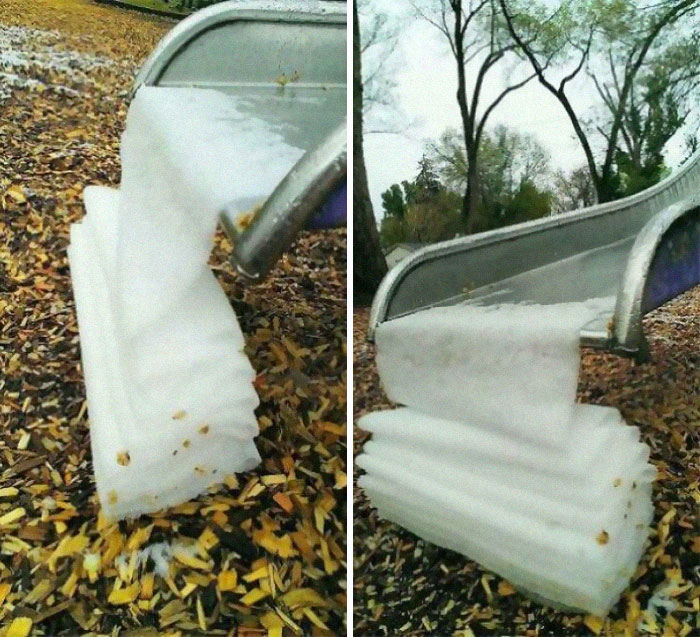 La forma en que esta nieve se ha deslizado por el tobogán