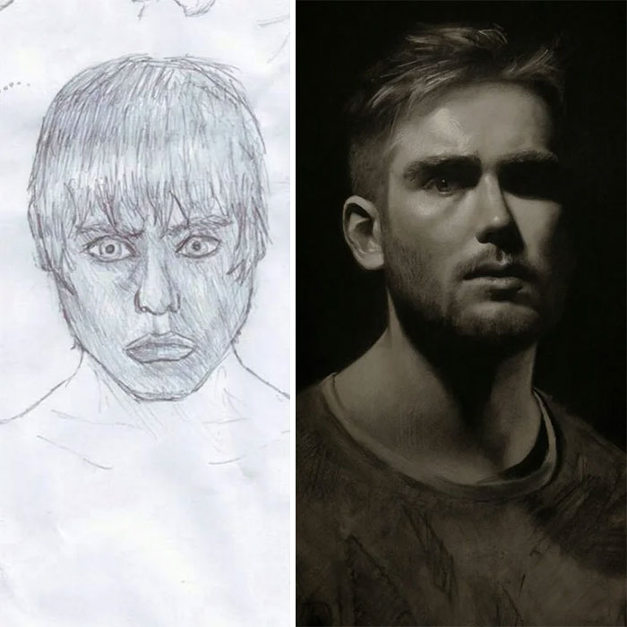 Two Self Portraits I Drew From A Mirror 10 Years Apart, Aged 13 And 23