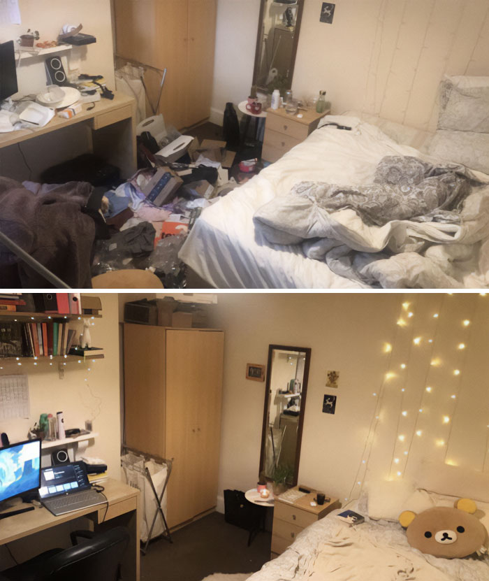 Antes y después de la limpieza profunda de mi habitación tras el bajón de depresión