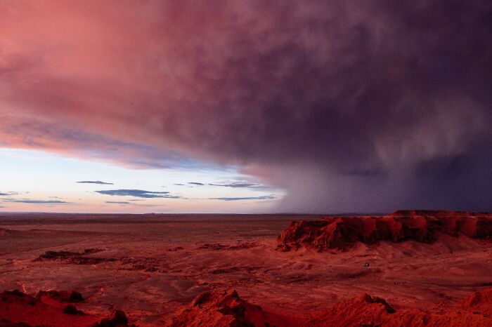 Sunset Meets Thunderstorm - Flaming Cliffs, Mongolia