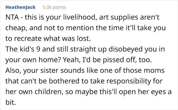 Woman Wants To Know If She Is The Jerk For Charging Her Sister $3,400 For A Painting Her 9 Y.O. Nephew Ruined Woman Wants To Know If She Is The Jerk For Charging Her Sister $3,400 For A Painting Her 9 Y.O. Nephew Ruined