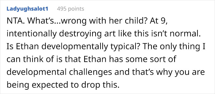Artist Is Asking If She Is In The Wrong For Charging Her Sister $3,400 For A Painting Her 9 Y.O. Nephew Ruined