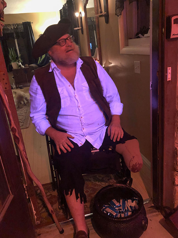 My Dad Had To Have His Left Leg Foot Removed Earlier This Year So He “Jumped” At The Chance To Be A Pirate For Halloween
