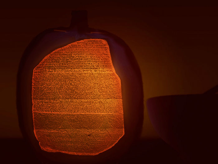 The Rosetta Stone Carved Into A Pumpkin