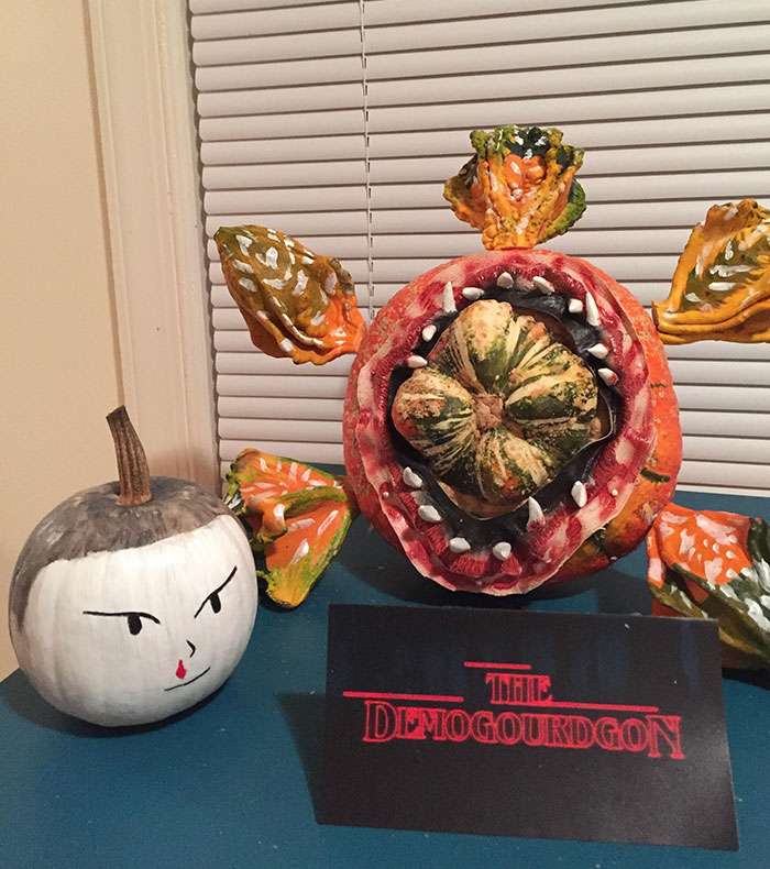 My Girlfriend Made This "Demogourdgon" Pumpkin For The Office Pumpkin Contest And Won 1st Place