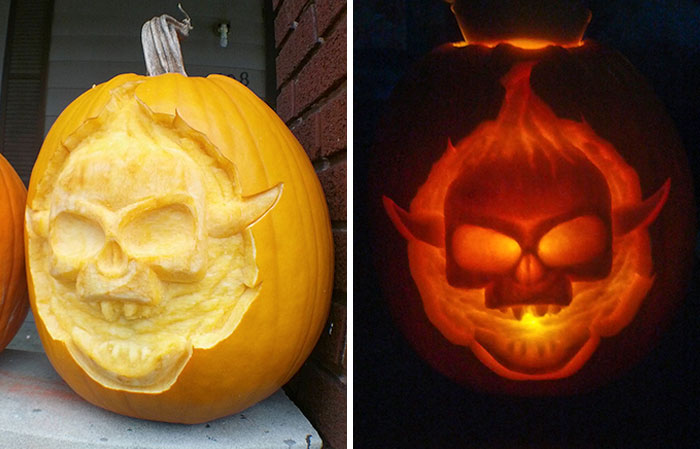 Six Hours Later, My First Try At Surface Carving A Pumpkin