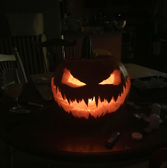 My 3-Year-Old Son Wanted Me To Make Him A "Scary Pumpkin". Pretty Happy With How It Came Out