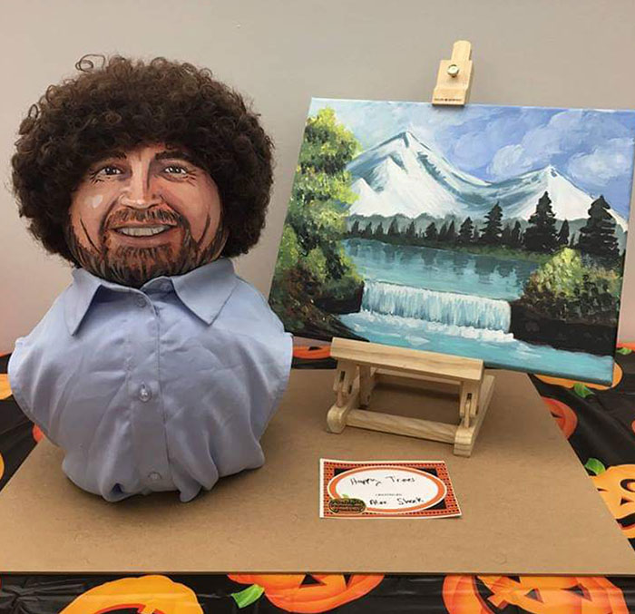 Thought I'd Share This Halloween Pumpkin Decoration Of Bob Ross From Work