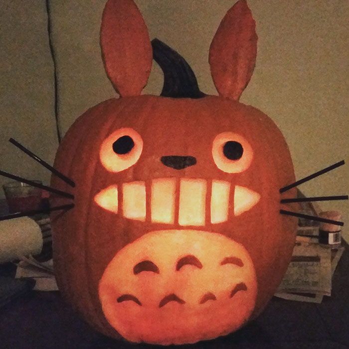 Finished Carving A Totoro Pumpkin Just In Time For Halloween