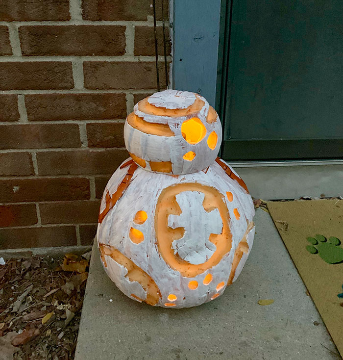 It May Not Be Anywhere Near Perfect But I Am Geeking Out Over My BB8 Pumpkin Chilling On My Doorstep This Year