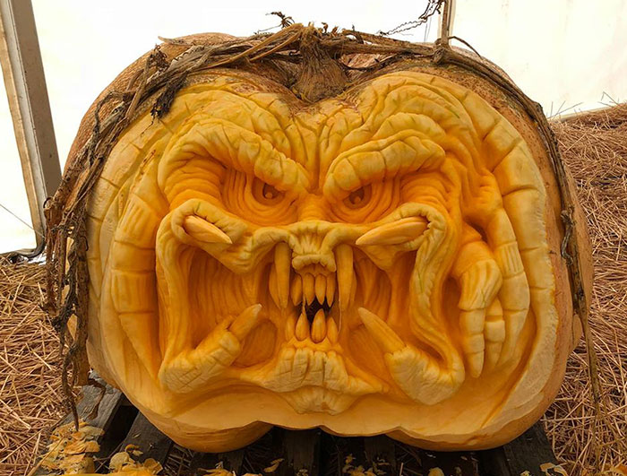 "Predator" - A Carving On A Tremendous 257 Kg Pumpkin