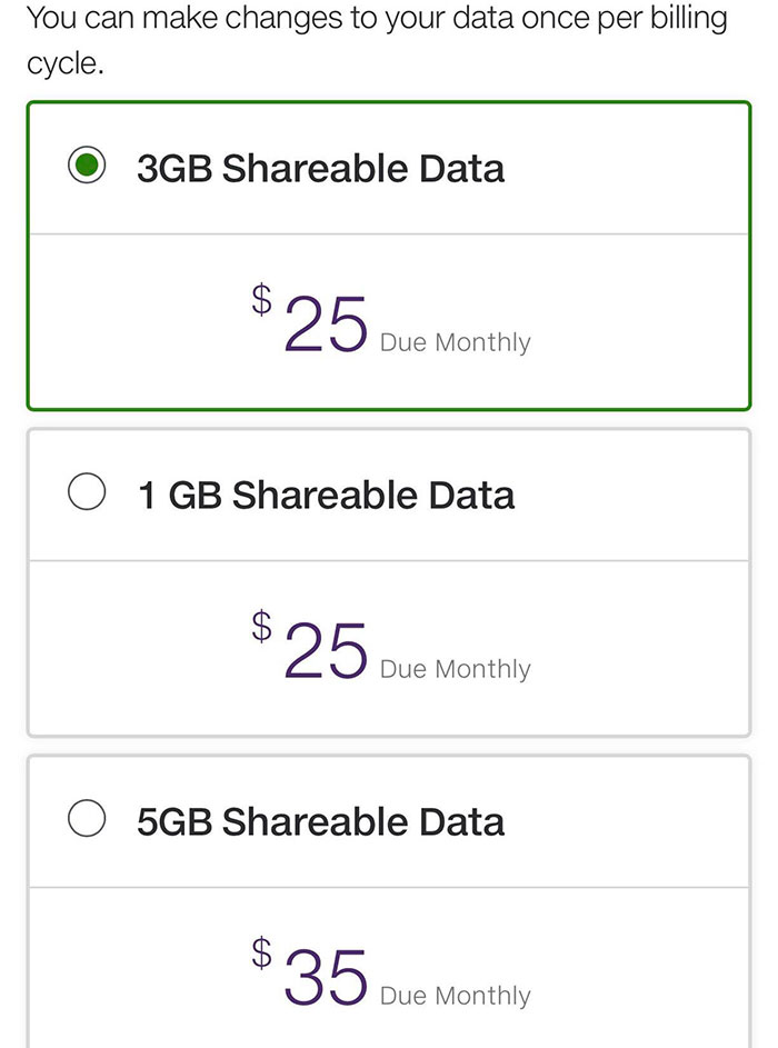My Wife’s Cell Phone Plan Was Automatically Signed Up For The 1GB Shared. The 3GB Shared Is Exactly The Same Price