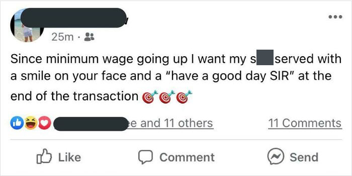 Ah Yes People Who Want A Living Wage Must Kiss Your Butt Extra