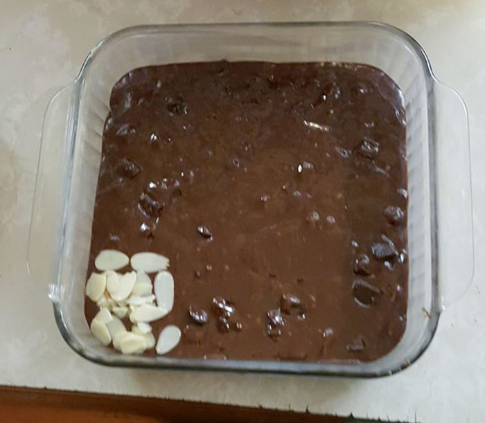 My Brother Doesn't Like Almonds On His Brownies, So I Made Him A Special Piece Just For Him