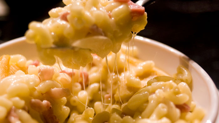 Macaroni with cheese in a bowl