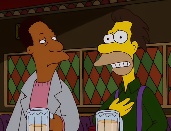 Lenny and Carl drinking beer in a bar