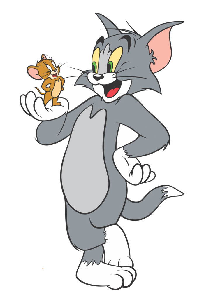 Tom holding Jerry on his hand, both are smiling