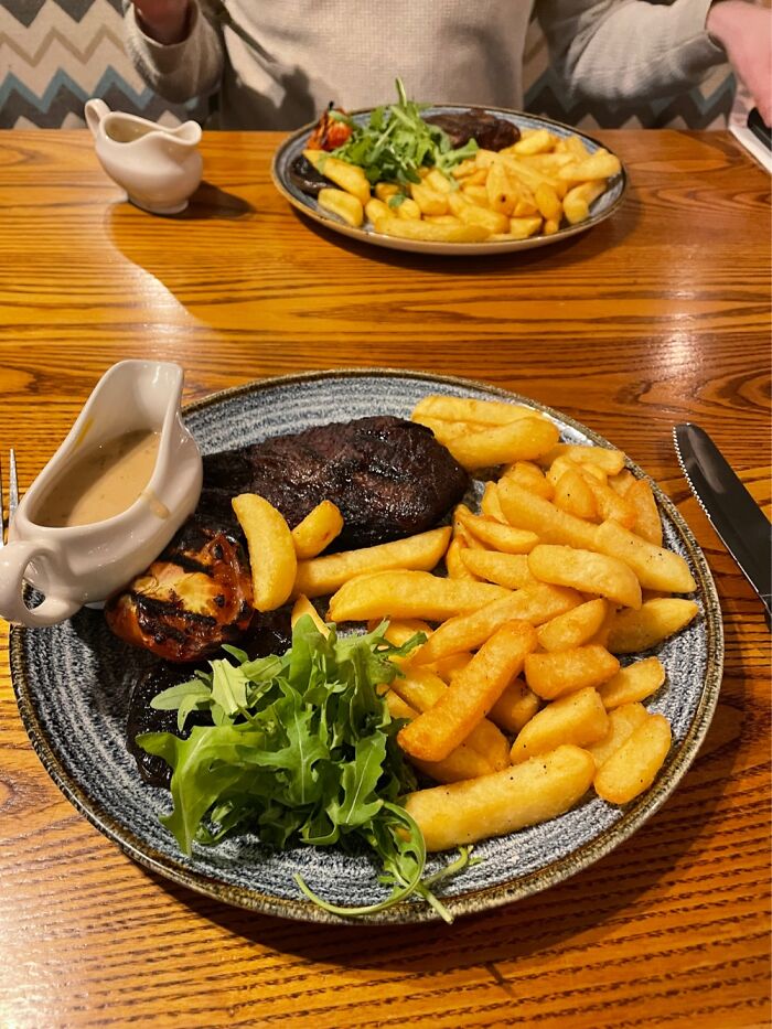 Steak And Chips With Peppercorn Sauce In Scotland