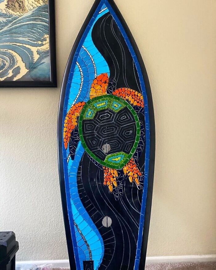 I Created This Sea Turtle Mosaic Surfboard (9 Pics)