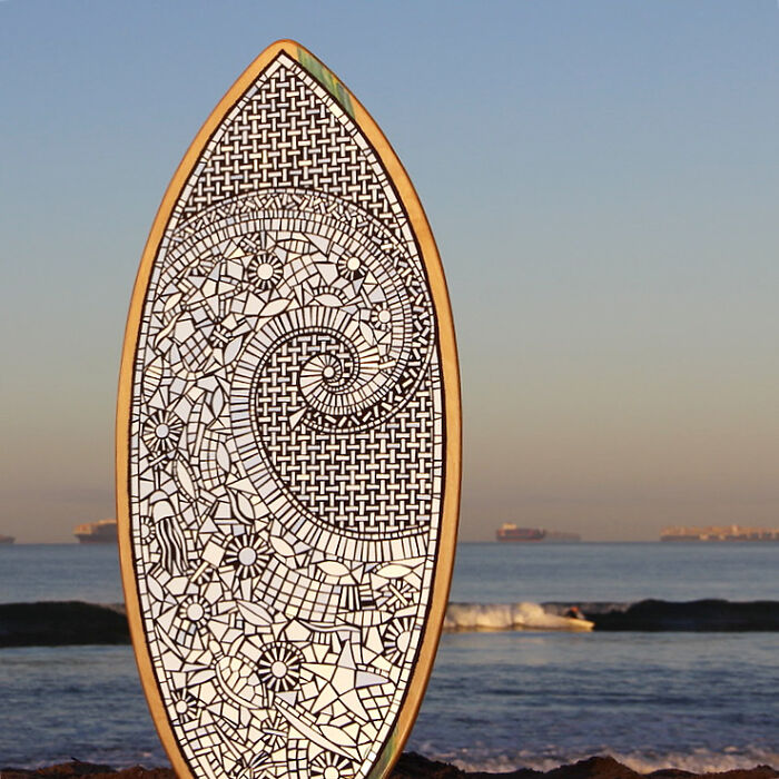 I Created This All Mirror Ocean Wave Inspired Mosaic Skim Board (14 Pics)