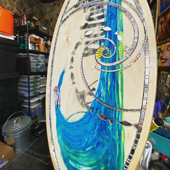 I Created This All Mirror Ocean Wave Inspired Mosaic Skim Board