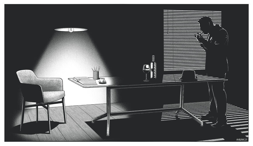 Highly Detailed Film Noir Inspired Furniture Illustrations