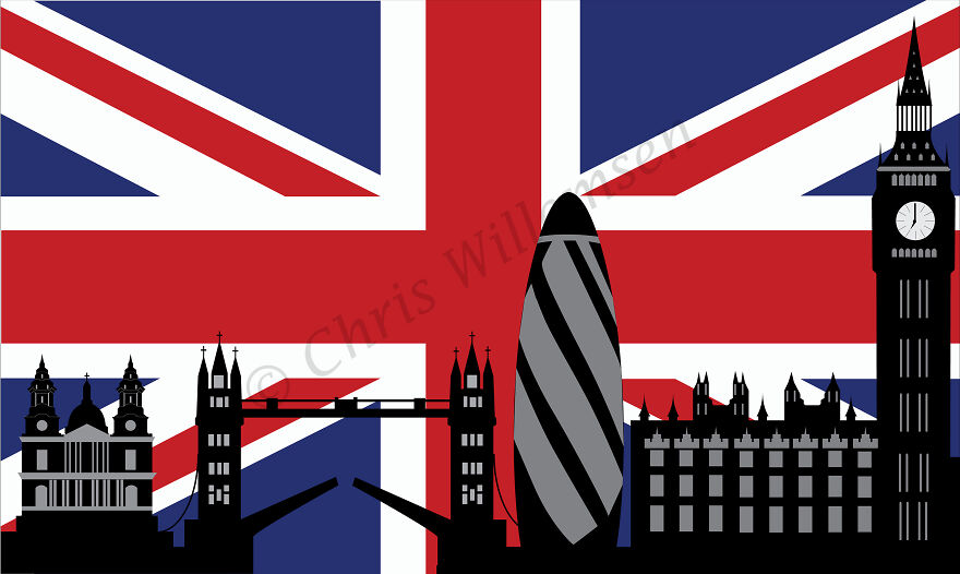London City Skyline With Flag