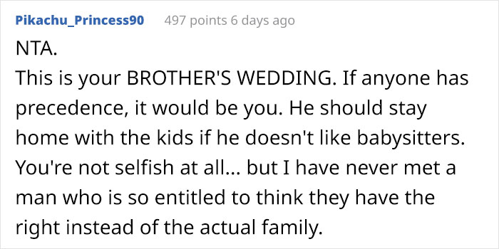 “Entitled” Husband Insists His Wife Should Stay Home With The Kids So He Can Attend Her Brother’s Wedding “Entitled” Husband Insists His Wife Should Stay Home With The Kids So He Can Attend Her Brother’s Wedding