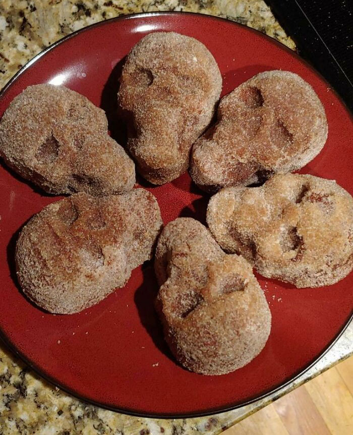 Decided To Try My Hand At Those Apple Cider Skull Donuts. Almost Called Them "Skullnuts", But I Decided Against It