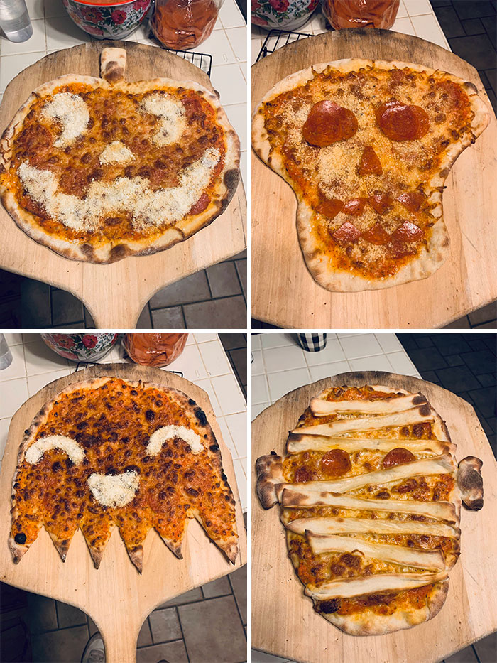 Halloween Themed Pizzas For A 4-Person Party In My Garage