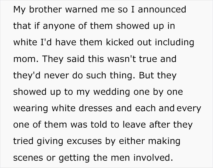 Man Asks If He Was Wrong To Kick Out All The Women In His Family After They Showed Up To His Wedding Wearing White For A Twisted ‘Ultimate Test’