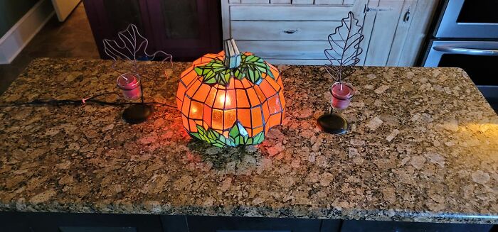 My Incredible Find Today At Our Local Antique Marketplace Here In Nc !! This Beautiful Stained Glass Pumpkin Lamp!! Paid $18, Sells On Ebay For $195. Score!!