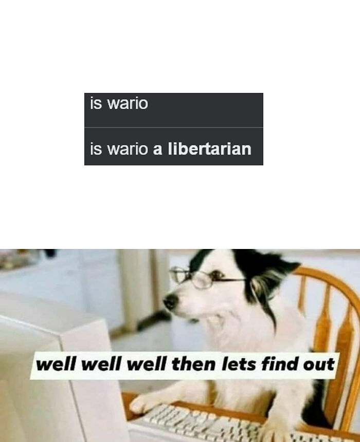 If You Start To Google Is Wario, The First Suggested Query Is 'Is Wario A Libertarian' If You Can't Be Bothered Googleing It, No. He's Not.