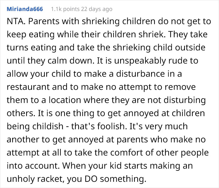 Woman Asks Mom To Take Her Shrieking Toddler Outside So Everyone Can Enjoy Their Food At A Restaurant, Drama Ensues