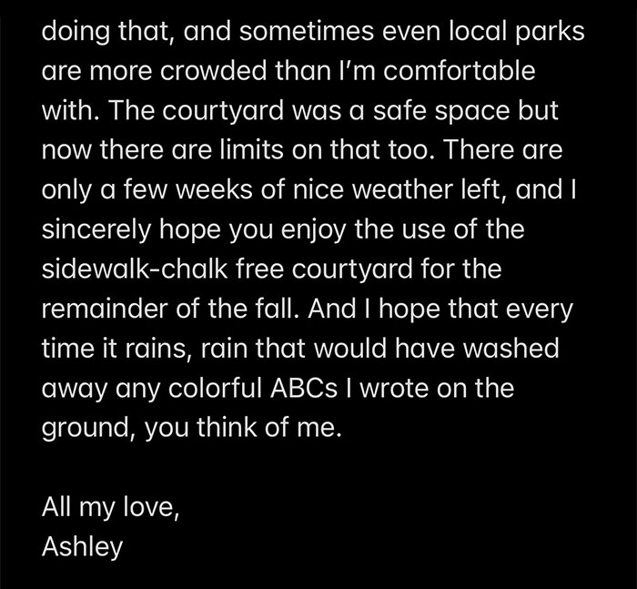 Mom Writes A Letter In Sidewalk Chalk To ‘Karen Neighbor’ Who Complained About Her Toddler’s Drawings And It’s Going Viral Mom Writes A Letter In Sidewalk Chalk To ‘Karen Neighbor’ Who Complained About Her Toddler’s Drawings And It’s Going Viral