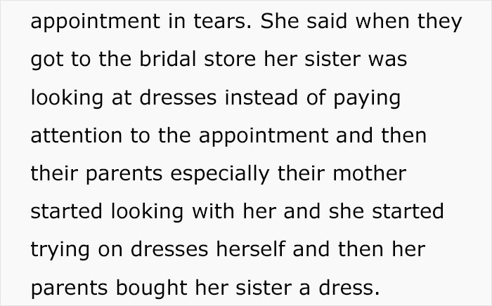 Guy Uninvites Fiancée's Closest Family From The Wedding After They Make Her Wedding Dress Shopping All About Her Sister Guy Uninvites Fiancée's Closest Family From The Wedding After They Make Her Wedding Dress Shopping All About Her Sister
