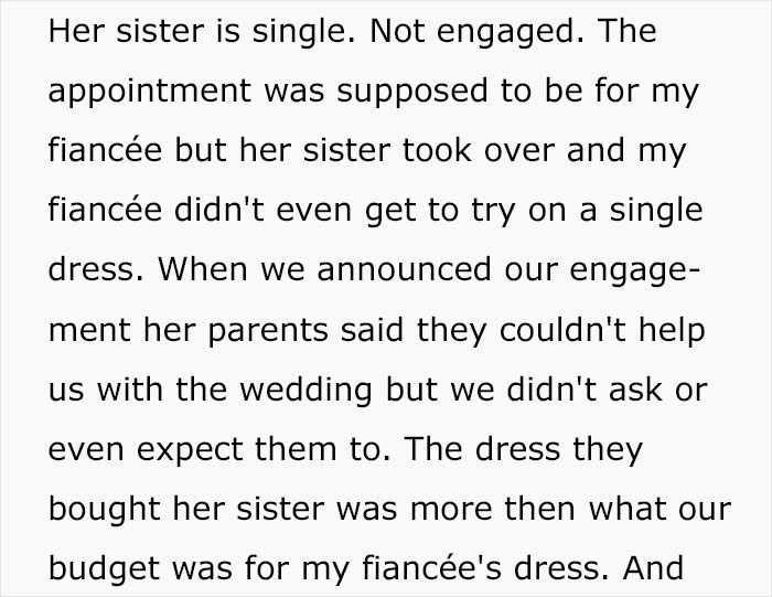 Guy Uninvites Fiancée's Closest Family From The Wedding After They Make Her Wedding Dress Shopping All About Her Sister Guy Uninvites Fiancée's Closest Family From The Wedding After They Make Her Wedding Dress Shopping All About Her Sister