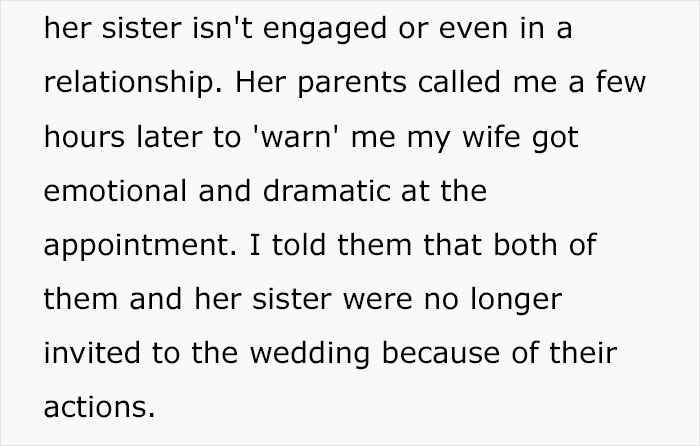 Guy Uninvites Fiancée's Closest Family From The Wedding After They Make Her Wedding Dress Shopping All About Her Sister Guy Uninvites Fiancée's Closest Family From The Wedding After They Make Her Wedding Dress Shopping All About Her Sister