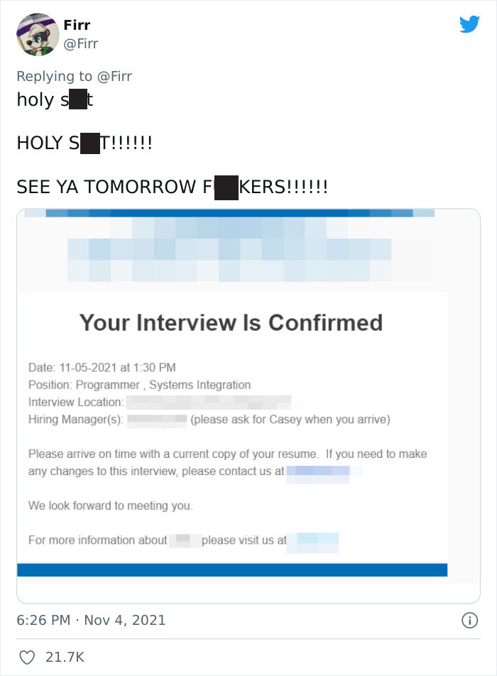 Guy Got An Interview With The Company He Had Just Been Fired From, Shares How It Went In Funny Live-Tweeting Guy Got An Interview With The Company He Had Just Been Fired From, Shares How It Went In Funny Live-Tweeting