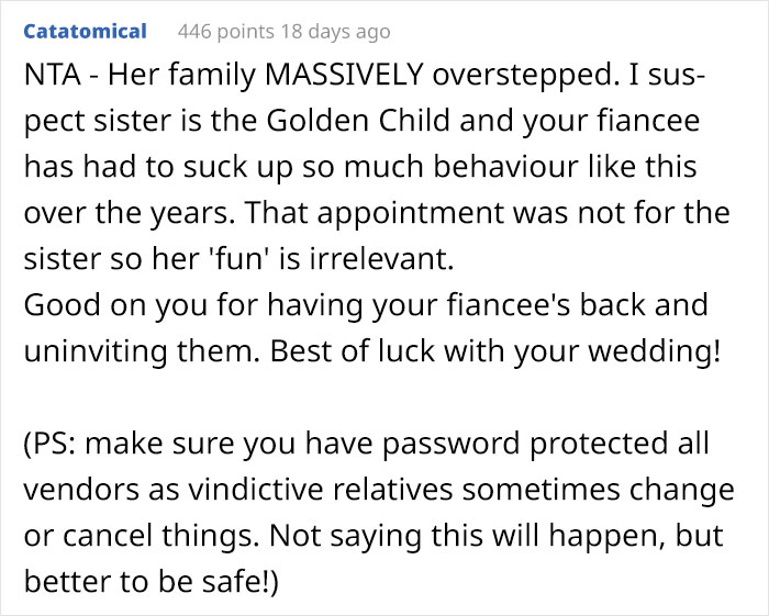 Guy Uninvites Fiancée's Closest Family From The Wedding After They Make Her Wedding Dress Shopping All About Her Sister Guy Uninvites Fiancée's Closest Family From The Wedding After They Make Her Wedding Dress Shopping All About Her Sister
