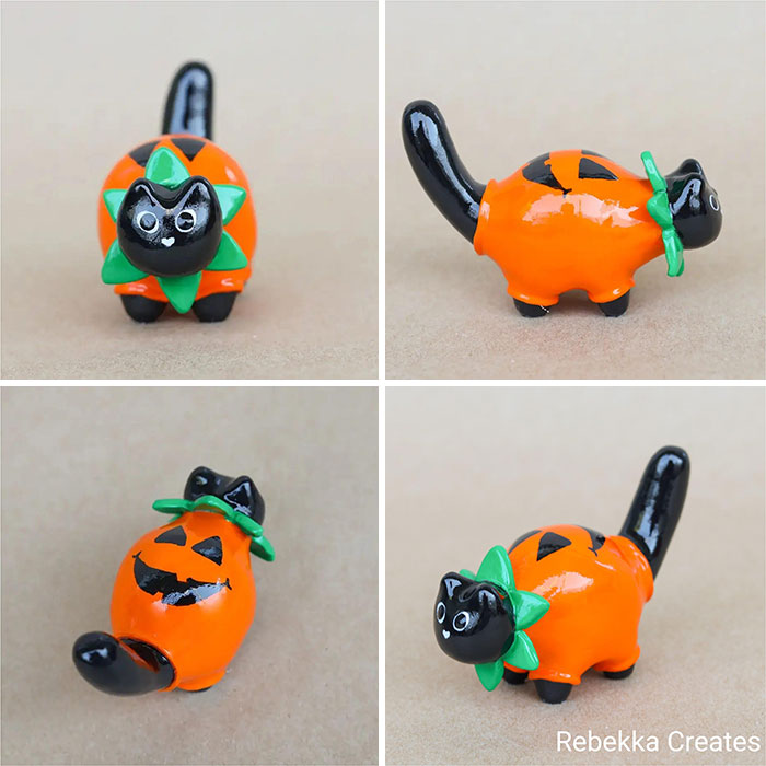 I Made This Pumpkin Kitty Out Of Polymer Clay. I Wanted It To Look Like He Was Wearing A Costume And I Think It Turned Out So Cute!