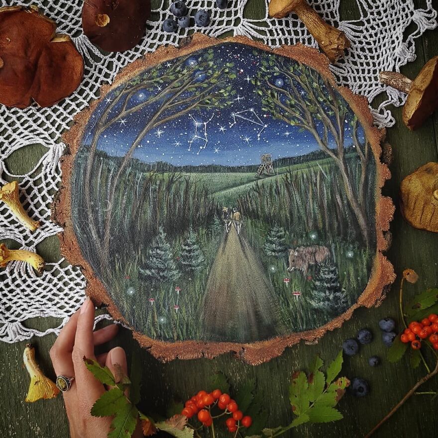 I Create Magical Paintings On Wood Inspired By The Forest