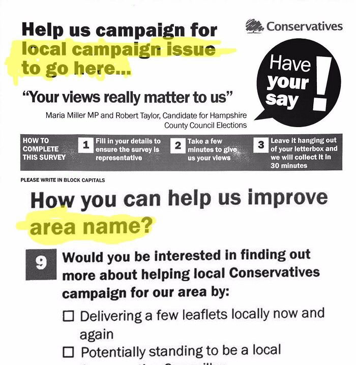 Conservative Party Leaflets Circulated In Basingstoke, UK