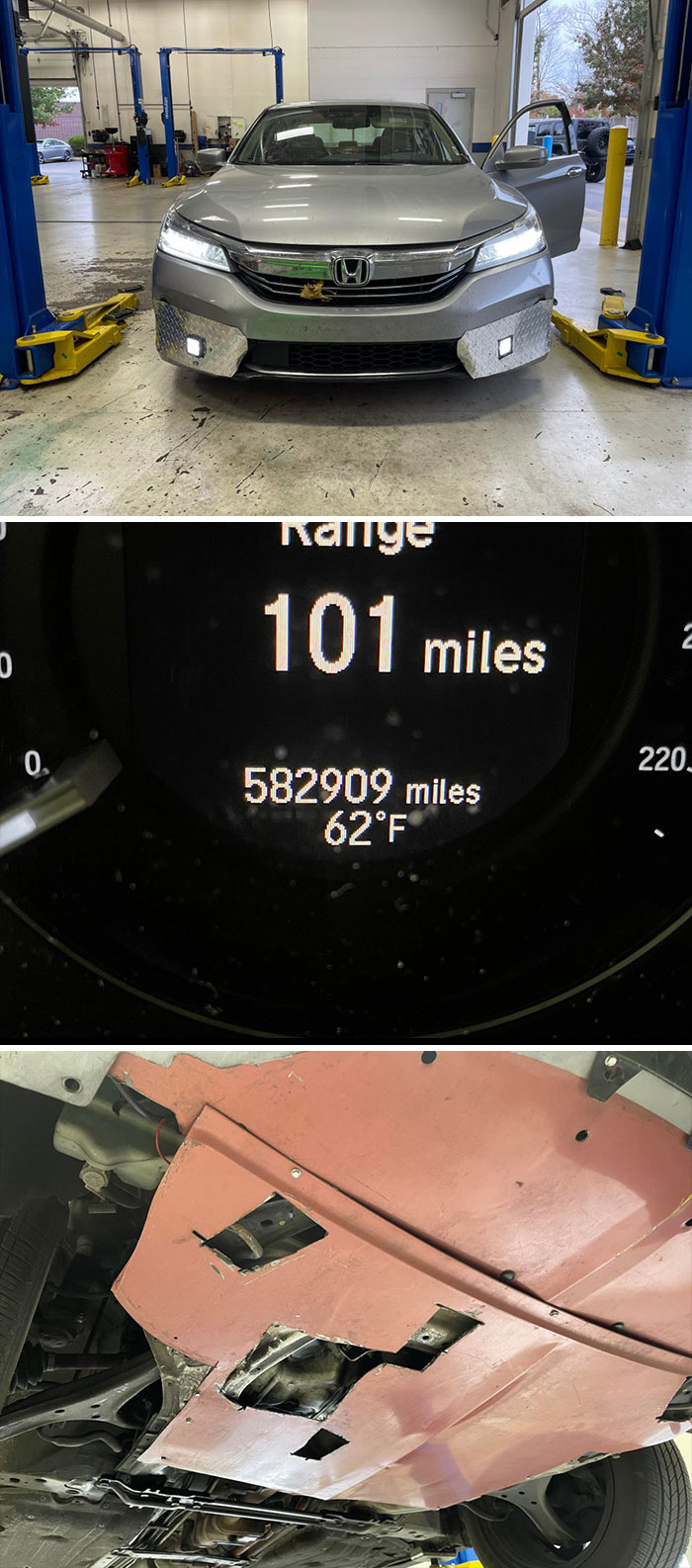 Cerca de 600 mil millas (965 mil kilómetros). Honda Accord Hybrid de 2017. Llegó hoy... Eso es un nuevo récord en nuestro taller. Muy personalizado... Único en su clase